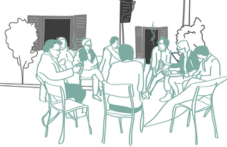 Illustration d’un “Café inspirant” à la Maison du projet de la Ferme de Contin.