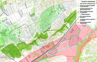 La cartographie illustre la réflexion engagée pour l’aménagement du centre-ville au regard des enjeux liés à la gestion de l'eau.