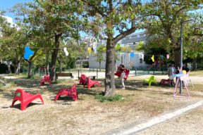 Aménagement et signalétique réalisés par le DNMADE du lycée Georges Brassens à Évry-Courcouronnes.