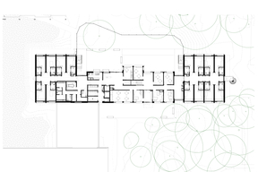 Plan du rez-de-chaussée - Foyer d’accueil médicalisé Yvonne Schwartz à Soisy-sur-Seine. ASM13 - Tolila+Gilliland architectes - Archinews