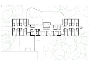 Plan du 1er étage - Foyer d’accueil médicalisé Yvonne Schwartz à Soisy-sur-Seine. ASM13 - Tolila+Gilliland architectes - Archinews