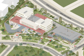 Grigny - Groupe scolaire Paul Langevin Jean Perrin - MOA Ville - MOE Dumont Legrand
architectes - Axonométrie du projet (phase concours)