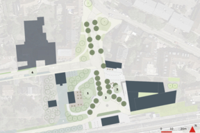 Hypothèses d’aménagement de la place  de la gare : ambiances végétales