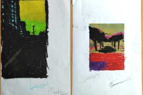 Au cours de la troisième rencontre, les élèves ont réalisé des travaux à partir de photos de leurs quotidiens en pastel gras.